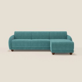 Giglio divano letto angolare con materasso alto 18 cm e penisola contenitore in morbido bouclé impermeabile T07 azzurro
