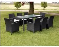 Set da Pranzo da Giardino 9 pz con Cuscini in Polyrattan Nero cod mxl 35656