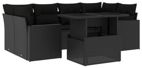 Set divani da giardino con cuscini 7pz nero polyrattan