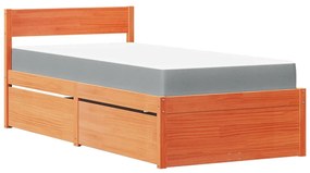 Letto cassetti e materasso marrone cera 90x190cm massello pino