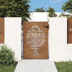Cancello Da Giardino 85x150 Cm İn Acciaio Corten Design Albero /