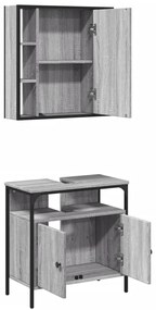 Set mobili da bagno 2 pz grigio sonoma in legno multistrato