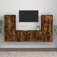 Set Mobili Porta TV 3 pz Rovere Fumo in Legno Multistrato 3188763