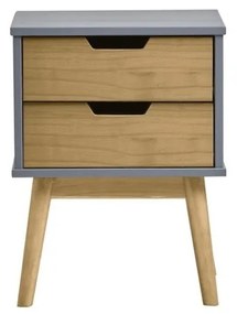 Comodino grigio-marrone in legno di pino massiccio Baku - Marckeric