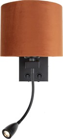 Lampada da Parete Nera con Braccio Flessibile e Paralume Arancione con Interno Dorato 18cm - Brescia Combi