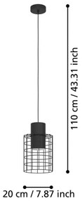 Eglo 43625 - Lampadario su corda MILLIGAN 1xE27/40W/230V d. 20 cm nero