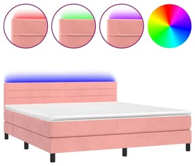 Letto a molle con materasso e led rosa 160x200 cm in velluto