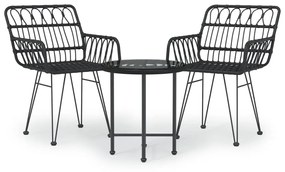 Set da pranzo da giardino 3 pz nero in polyrattan