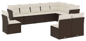 Set Divani da Giardino 10pz con Cuscini in Polyrattan Marrone