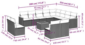 Set divani da giardino 13pz con cuscini nero in polyrattan
