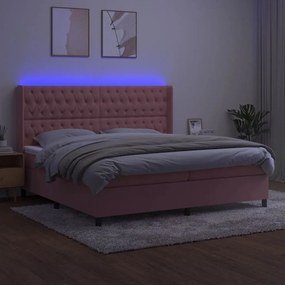 Letto a molle con materasso e led rosa 200x200 cm in velluto