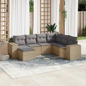 Set divani da giardino 7 pz con cuscini beige in polyrattan