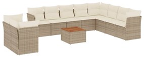 Set divani da giardino 11 pz con cuscini beige in polyrattan