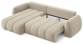 Divano angolare marrone chiaro allungabile/con contenitore (con penisola a sinistra/con chaise lounge) con rivestimento in bouclé Pele – Makamii