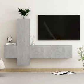 Set Di Mobili Porta Tv 3 Pz Grigio Cemento İn Legno Multistrato /