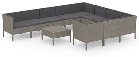 Set Divani da Giardino 11 pz con Cuscini in Polyrattan Grigio