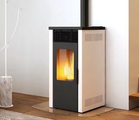 Royal Donna Air 80 Us Stufa A Pellet Ad Aria Con Uscita Fumi Superiore 8 Kw Serbatoio 11kg 44x50x92 Cm In Acciaio Beige