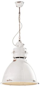 Lampadario Industrial Ferro E Ceramica Vintage Bianco 1 Luce E27 50Cm