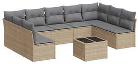 Set divano da giardino 10 pz con cuscini beige in polyrattan