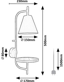 Rabalux 71293 - Applique con mensola AZOME 1xE27/15W/230V faggio