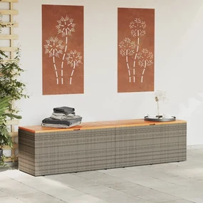 Contenitore giardino grigio 220x50x54cm polyrattan legno acacia