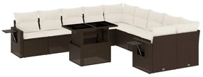 Set divani da giardino 11 pz con cuscini polyrattan marrone