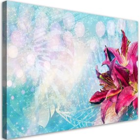 Quadro su tela, Fiori rosa su uno sfondo blu  Dimensioni Tappeti 90x60