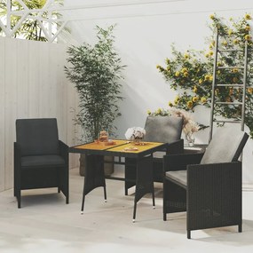 Tavolo giardino nero 70x70x72 cm polyrattan e massello d&#039;acacia