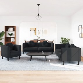 Set Di Divani 3 Pz Con Cuscini Nero İn Velluto /