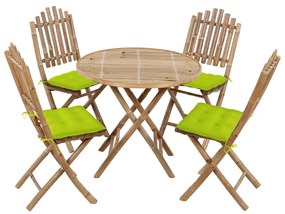 Set Da Pranzo Da Giardino 5 Pz Pieghevole Con Cuscini İn Bambù /