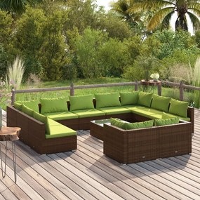 Set divani da giardino 12 pz con cuscini marrone in polyrattan