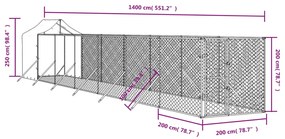 Cuccia cani da esterno tetto argento 2x14x2,5 m acciaio zincato