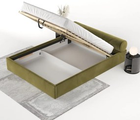 Letto matrimoniale imbottito verde scuro con contenitore e rete inclusi 160x200 cm Solvo – Maison de Rêve