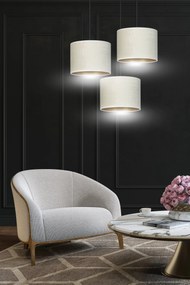 Lampadario Tondo 3 Luci Hilde In Acciaio Nero E Paralumi In Tessuto Beige