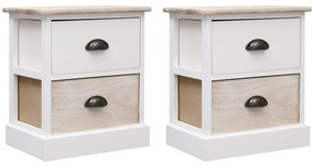 Comodini 2pz bianco e naturale 38x28x45cm in legno di paulonia