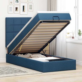 Struttura Letto Pouf Con Materasso Blu 90x190 Cm İn Tessuto /