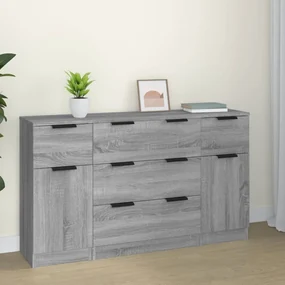 Set Di Credenze 3 Pz Grigio Sonoma İn Legno Multistrato /
