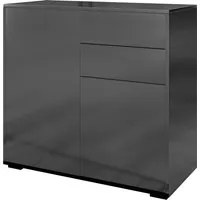 Credenza Moderna con 2 Armadietti e 2 Cassetti con Apertura a Pressione 79x36x74 cm Nero Lucido