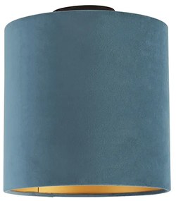 Plafoniera con paralume in velluto blu con oro 25 cm - Combi nero