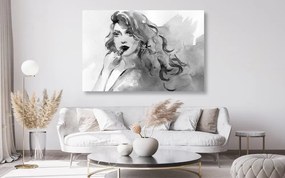 Quadro su tela – Ritratto femminile ad acquerello in bianco e nero