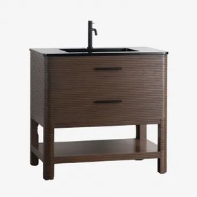 Set Di Mobili Da Bagno In Legno Con Lavabo Integrato Misene Legno Scuro & Senza Specchio & Nero ↑20 Cm - Sklum