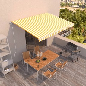 Tenda Da Sole Retrattile Automatica 400x350 Cm Gialla E Bianca /