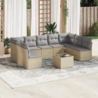 Set Divano da Giardino 10 pz con Cuscini Beige in Polyrattan 3249918