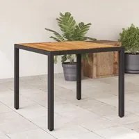 Tavolo Giardino Piano Legno Acacia Nero 90x90x75 cm Polyrattan 365529