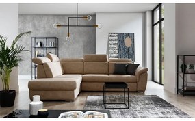 Divano angolare beige allungabile/con contenitore (con penisola a sinistra/a L) e rivestimento in velluto Loreto – ELTAP