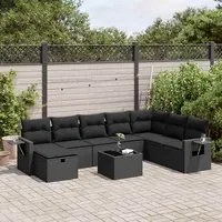 Set Divani da Giardino 9 pz con Cuscini Nero in Polyrattan 3325541