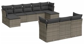 Set divano da giardino 10 pz con cuscini grigio in polyrattan