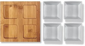 Lamart - Set 4 ciotole in porcellana 19x19 cm + vassoio in legno