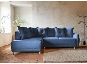 Divano letto angolare in velluto a coste blu scuro (angolo sinistro) Lazy Lukka - Miuform