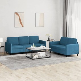 Set Di Divani 2 Pz Blu İn Velluto /